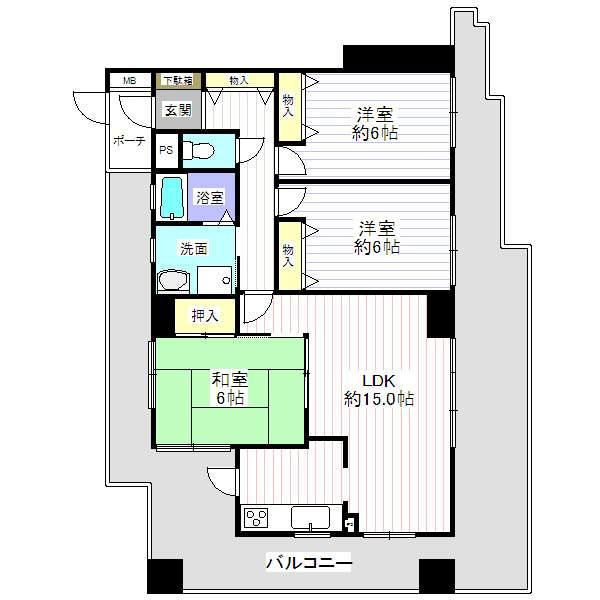 Floor plan. 3LDK, Price 18.6 million yen, Occupied area 74.05 sq m , Bright in the balcony area 43.25 sq m top floor of the three-direction room