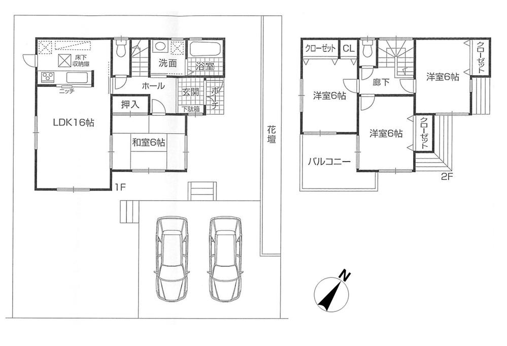 Floor plan. 27,800,000 yen, 4LDK, Land area 188.66 sq m , 4LDK of building area 95.58 sq m all rooms facing southeast. Parking two Allowed. 