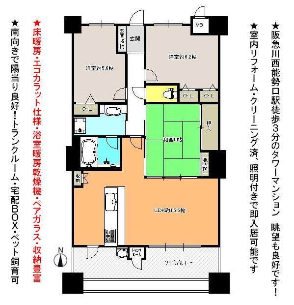 Floor plan. 3LDK, Price 31,800,000 yen, Occupied area 75.24 sq m , Balcony area 13.92 sq m ● facing south ・ Yang per 11 floor ・ ventilation ・ Views are as good!