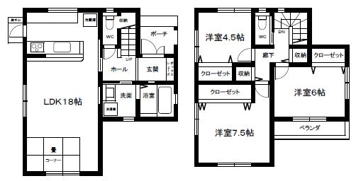 Floor plan. 22,800,000 yen, 3LDK, Land area 157.84 sq m , Building area 90.25 sq m