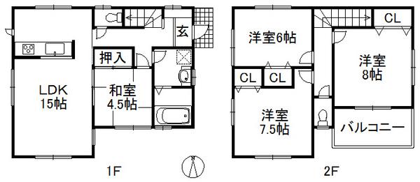 Floor plan. 37,800,000 yen, 4LDK, Land area 99.68 sq m , Building area 96.05 sq m