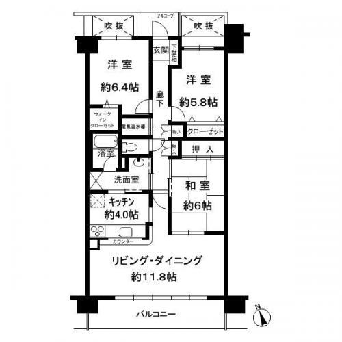 Floor plan. 3LDK, Price 18.5 million yen, Footprint 80.5 sq m , Balcony area 11.22 sq m
