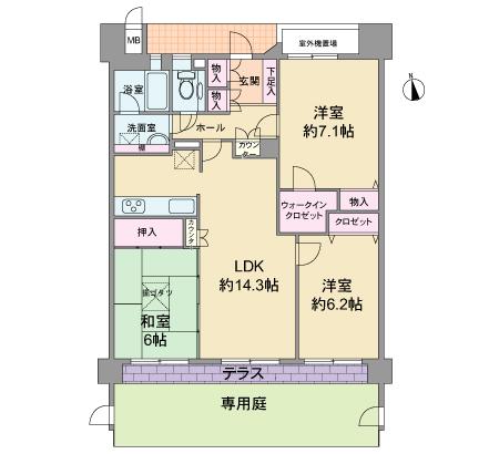 Floor plan. 3LDK, Price 22,800,000 yen, Occupied area 76.26 sq m floor plan. It is bright in the wide span type!