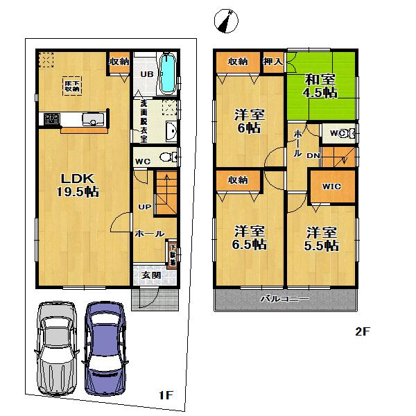 Floor plan. (Building 2), Price 17.8 million yen, 4LDK, Land area 107.16 sq m , Building area 99.36 sq m