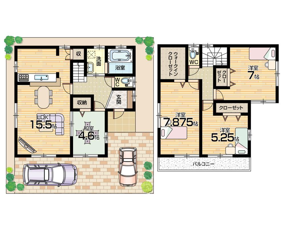 Floor plan. 19,800,000 yen, 4LDK, Land area 108.81 sq m , Building area 97.5 sq m parking two Allowed ・ South-facing wide balcony!