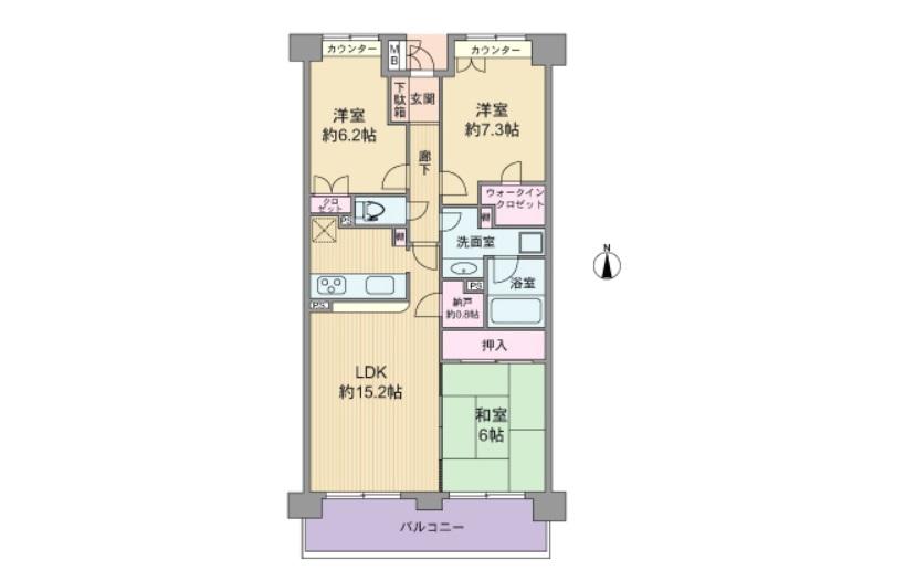 Floor plan. 3LDK, Price 16.8 million yen, Occupied area 77.68 sq m , Balcony area 11.97 sq m