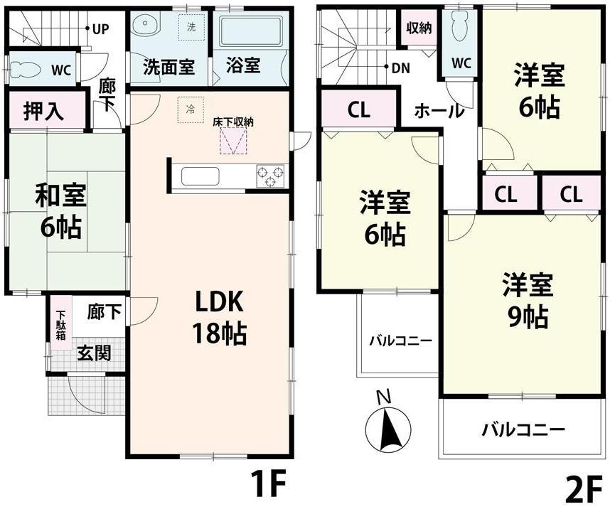 Floor plan. (1 Building), Price 32,800,000 yen, 4LDK, Land area 175.1 sq m , Building area 105.98 sq m