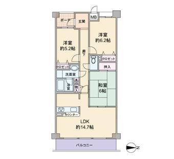 Floor plan. 3LDK, Price 10.9 million yen, Occupied area 71.39 sq m , Balcony area 7.8 sq m