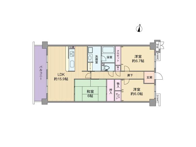 Floor plan. 3LDK, Price 13.8 million yen, Footprint 78 sq m , Balcony area 9.75 sq m floor plan