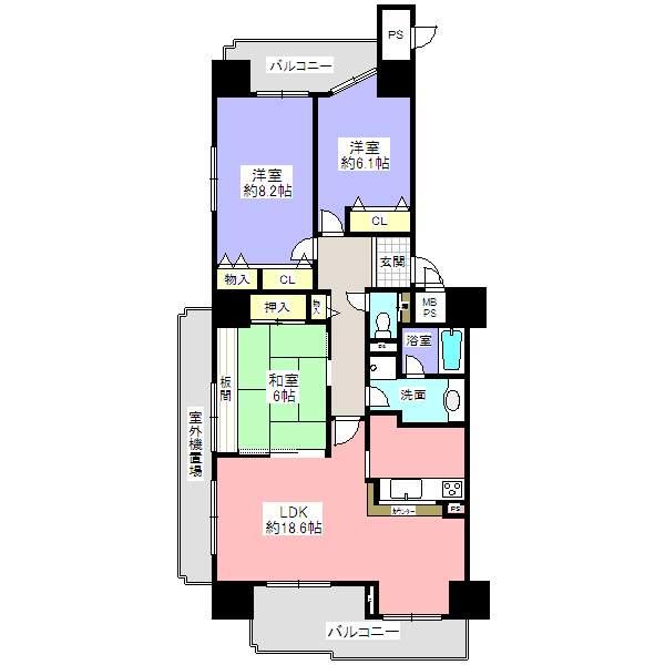Floor plan. 3LDK, Price 17.8 million yen, Occupied area 87.89 sq m , Balcony area 15.53 sq m has been regularly renovation
