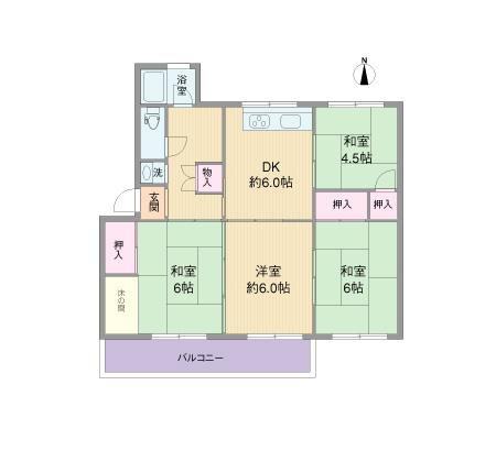 Floor plan. 4DK, Price 5.4 million yen, Footprint 65.4 sq m , Balcony area 6.35 sq m