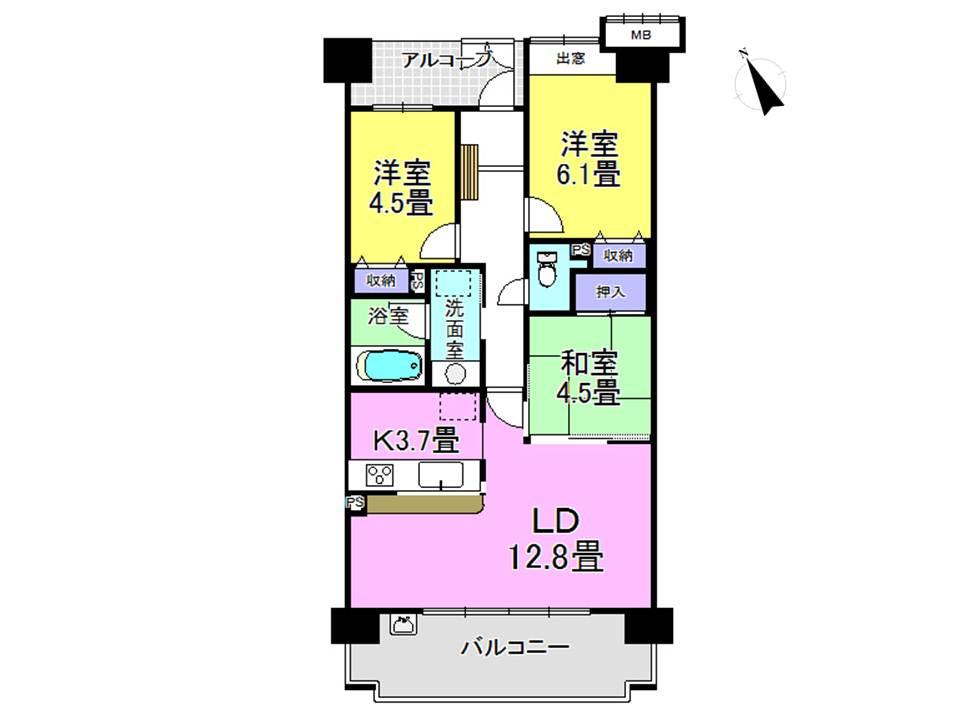Floor plan. 3LDK, Price 14.2 million yen, Occupied area 70.11 sq m , Balcony area 11.85 sq m