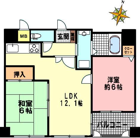 Floor plan. 2LDK, Price 16.3 million yen, Occupied area 53.37 sq m , Balcony area 5.13 sq m