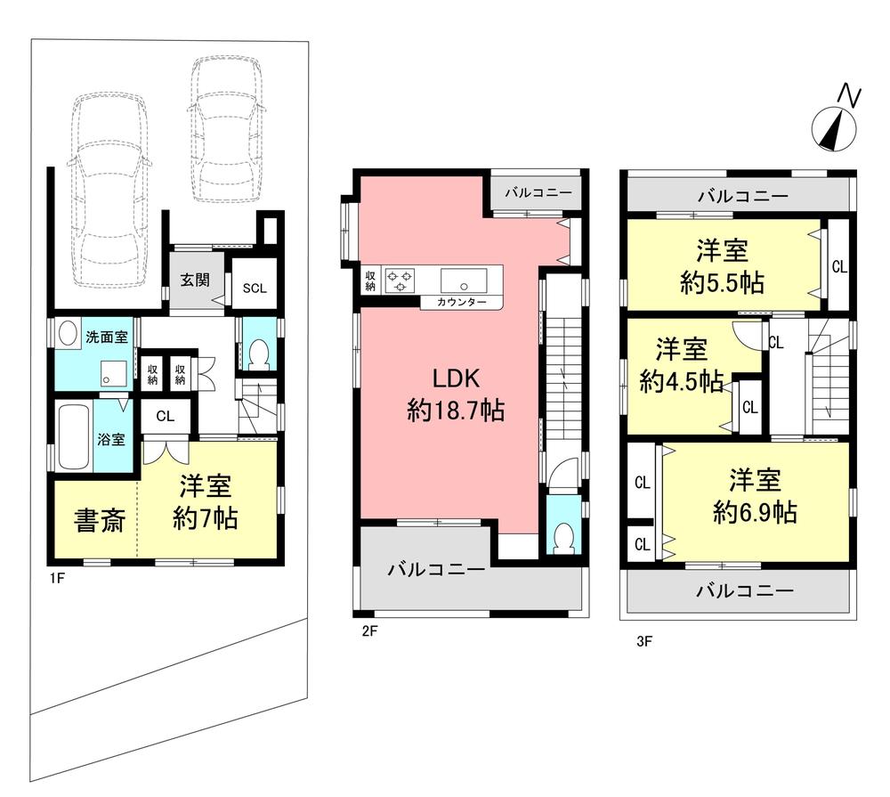 Floor plan. 49,800,000 yen, 4LDK, Land area 87.77 sq m , Building area 124.17 sq m