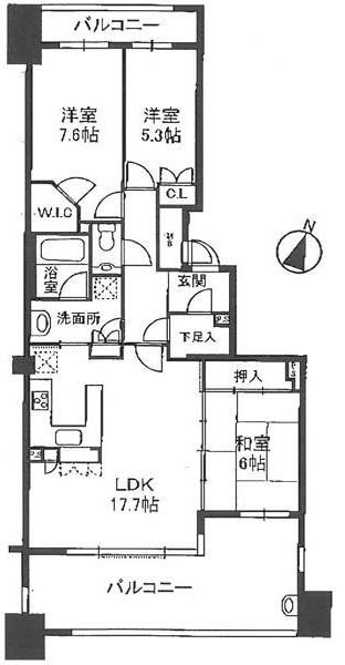Floor plan. 3LDK, Price 43,980,000 yen, Occupied area 84.67 sq m , Balcony area 25.57 sq m