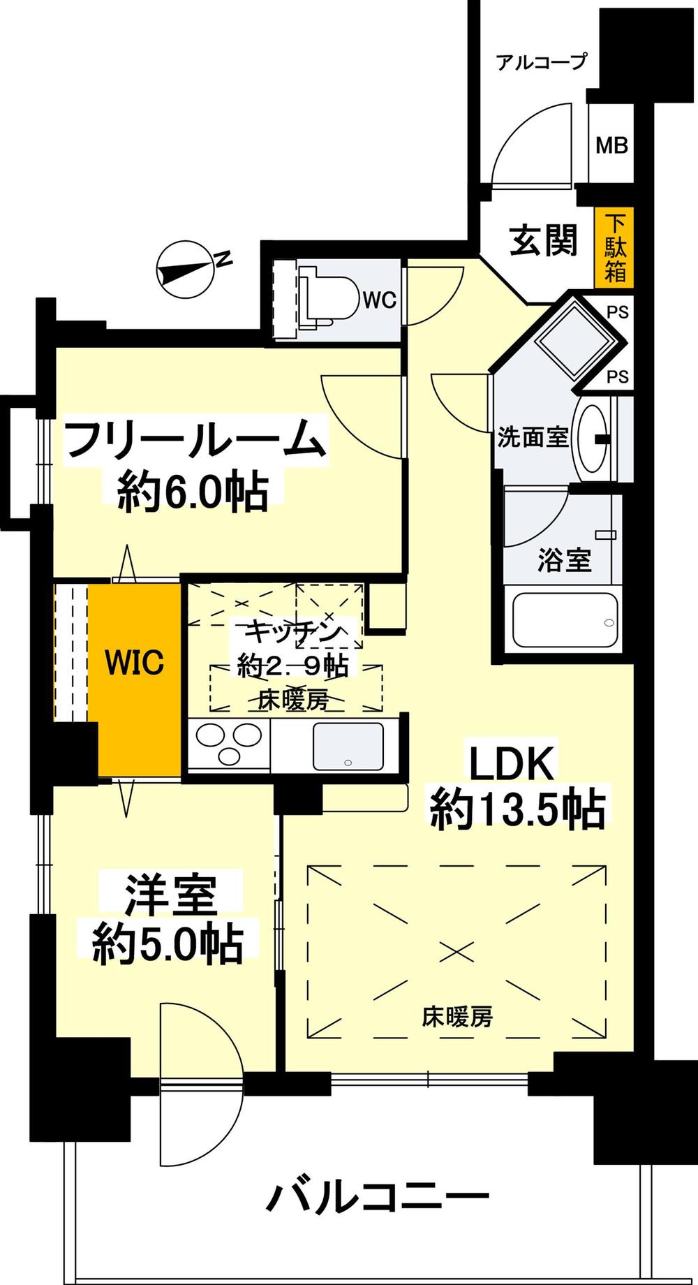 Floor plan. 2LDK, Price 25.6 million yen, Occupied area 55.91 sq m , Balcony area 12.84 sq m