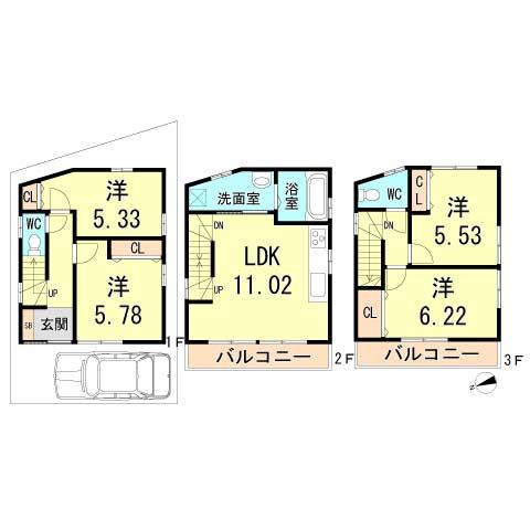 Floor plan. 30,800,000 yen, 4LDK, Land area 46.12 sq m , Building area 82.95 sq m