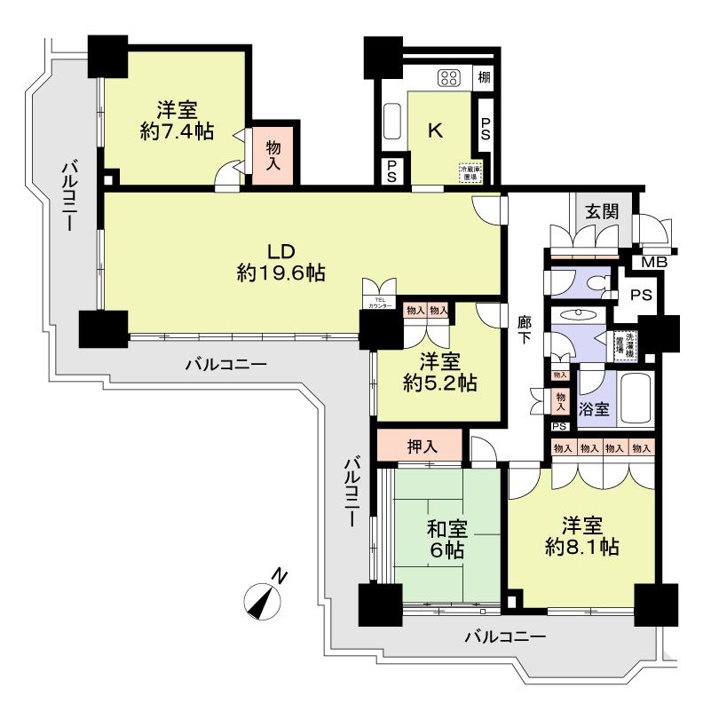 Floor plan. 4LDK, Price 19,800,000 yen, Footprint 119.31 sq m , Balcony area 38.56 sq m floor plan