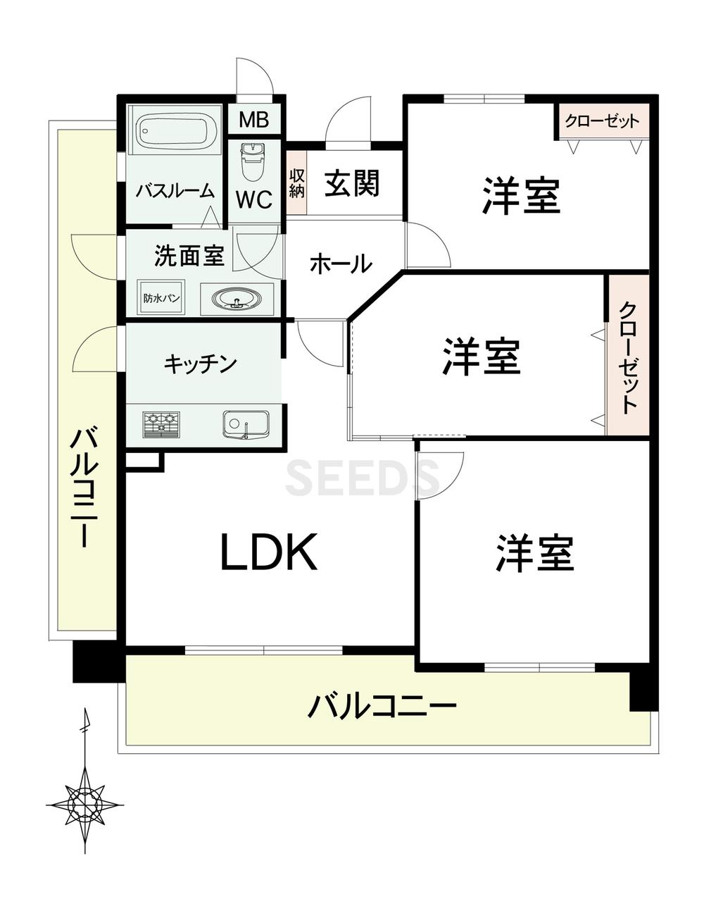 Floor plan. 3LDK, Price 31 million yen, Occupied area 75.19 sq m , Balcony area 23.12 sq m