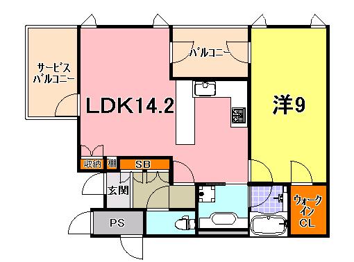 Floor plan. 1LDK, Price 29,800,000 yen, Occupied area 56.55 sq m , Balcony area 6 sq m
