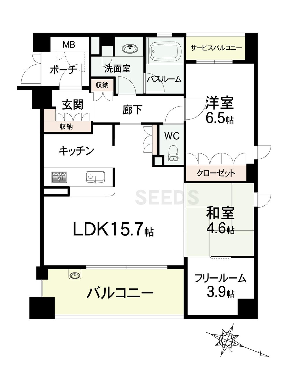 Floor plan. 2LDK + S (storeroom), Price 29,800,000 yen, Occupied area 68.62 sq m , Balcony area 9.54 sq m