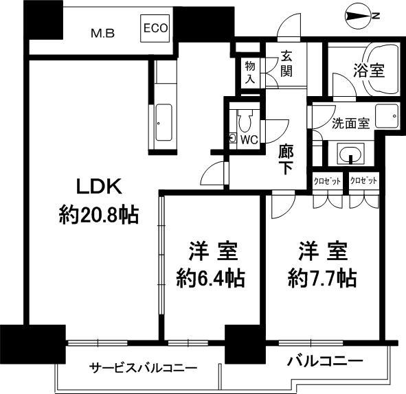 Floor plan. 2LDK, Price 40,900,000 yen, Footprint 73.9 sq m , Balcony area 5.53 sq m