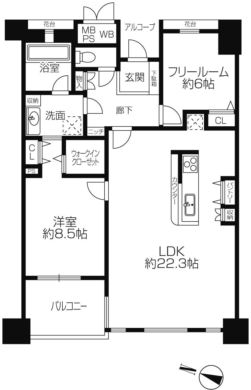 Floor plan. 2LDK, Price 51 million yen, Occupied area 82.25 sq m , Balcony area 7.4 sq m