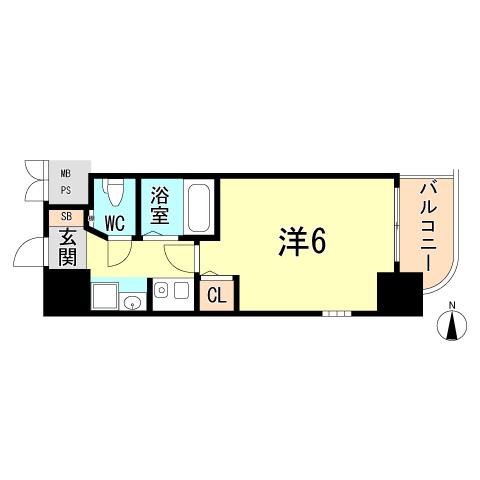 Floor plan. 1K, Price 9.8 million yen, Footprint 18.9 sq m , Balcony area 2.69 sq m