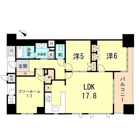 Floor plan. 2LDK+S, Price 34,500,000 yen, Occupied area 80.01 sq m , Balcony area 8.37 sq m