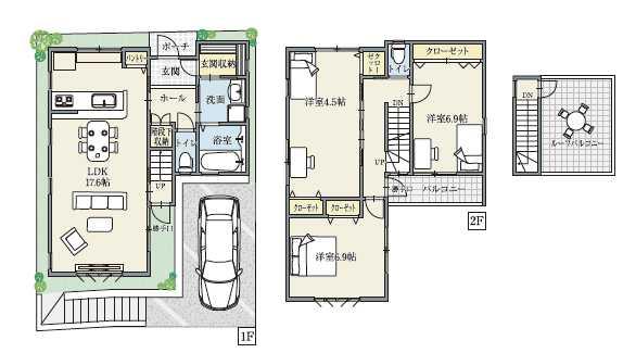 Floor plan. 49,800,000 yen, 4LDK, Land area 86.25 sq m , Building area 99.36 sq m roof terrace Facing south