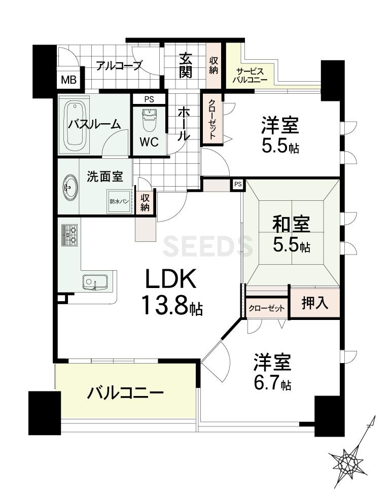 Floor plan. 3LDK, Price 29,800,000 yen, Occupied area 70.72 sq m , Balcony area 6.79 sq m