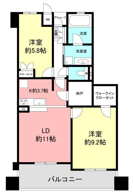Floor plan. 2LDK, Price 29 million yen, Occupied area 70.57 sq m , Balcony area 12.91 sq m