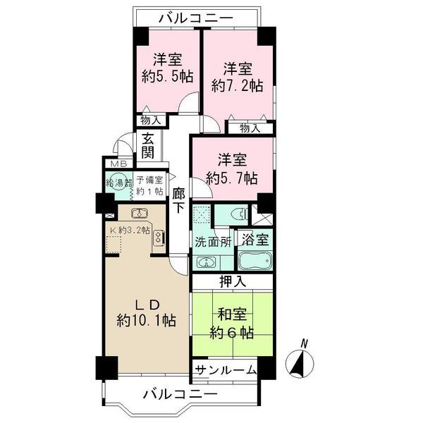 Floor plan. 4LDK, Price 14.9 million yen, Occupied area 90.93 sq m , Balcony area 12.95 sq m