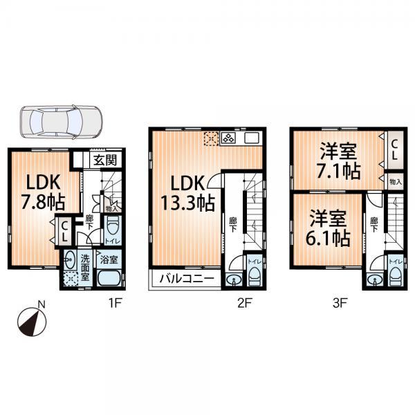 Floor plan. 29,800,000 yen, 3LDK, Land area 57.79 sq m , Building area 90.05 sq m