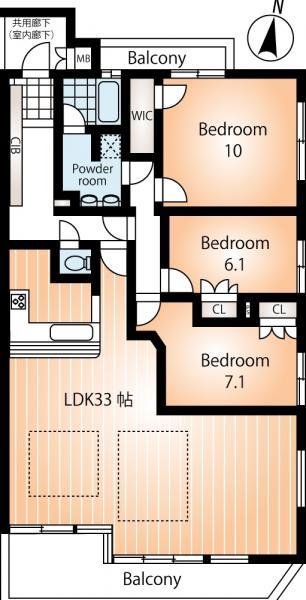 Floor plan. 3LDK, Price 69,800,000 yen, Footprint 123.24 sq m , Balcony area 15.92 sq m Mato drawings