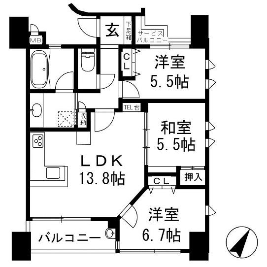 Floor plan. 3LDK, Price 29,800,000 yen, Occupied area 70.72 sq m , Balcony area 6.79 sq m KAISEI Shin second Floor plan