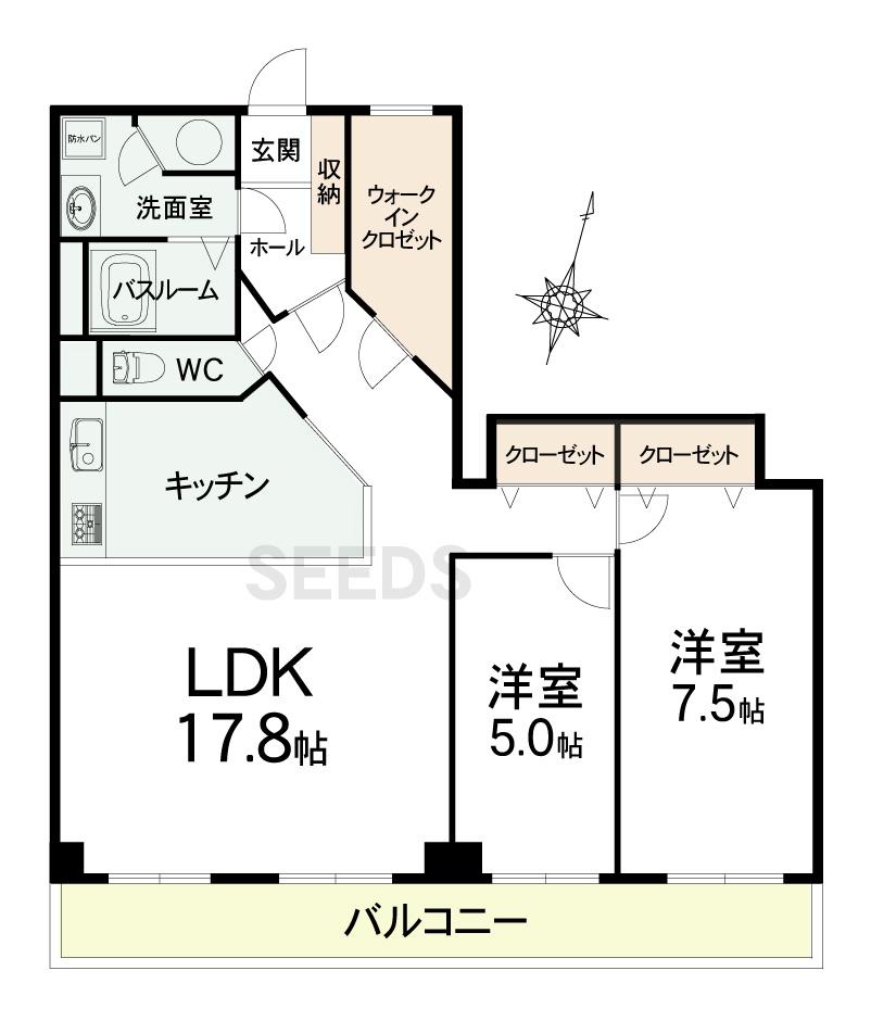 Floor plan. 2LDK, Price 17.8 million yen, Occupied area 87.49 sq m , Balcony area 7.53 sq m