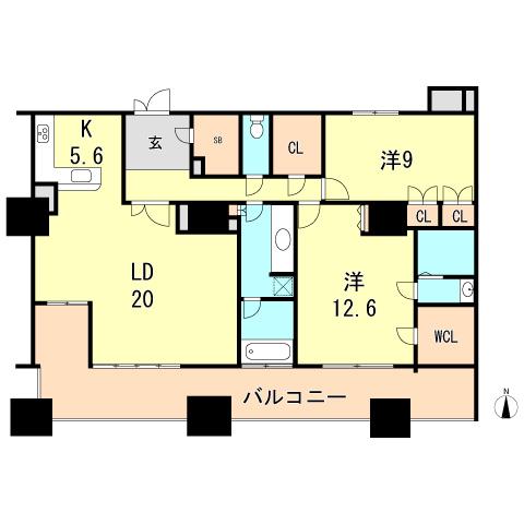Floor plan. 2LDK, Price 95 million yen, Footprint 121.55 sq m , Balcony area 31.3 sq m
