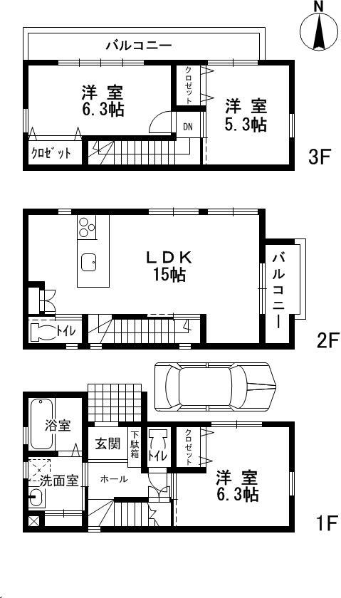 Floor plan. 28.8 million yen, 3LDK, Land area 54.9 sq m , Building area 84.63 sq m
