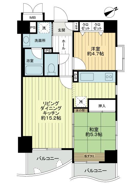 Floor plan. 2LDK, Price 19,800,000 yen, Footprint 51.1 sq m , Balcony area 6.57 sq m