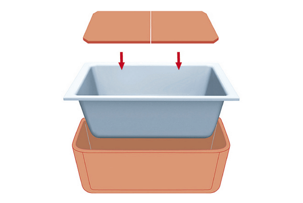 Bathing-wash room.  [Warm bath (with a private set lid)] And keep for a long time comfortable temperature wraps tub with a heat insulating material. Will contribute to the energy conservation to achieve high thermal insulation (conceptual diagram)
