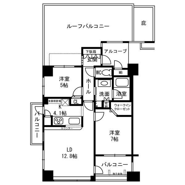 Floor plan. 2LDK, Price 28.8 million yen, Occupied area 63.89 sq m , Balcony area 9.5 sq m
