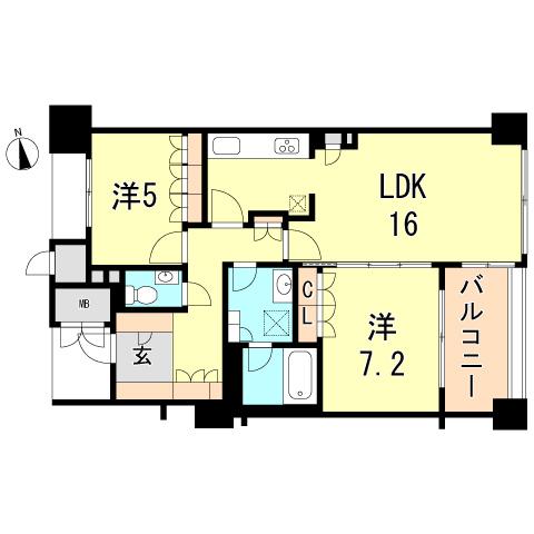 Floor plan. 2LDK, Price 39 million yen, Occupied area 69.39 sq m , Balcony area 7.19 sq m