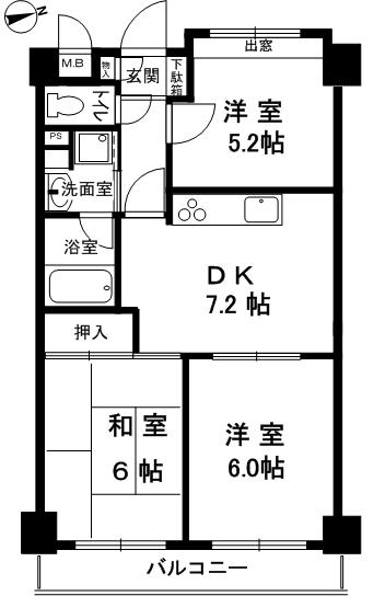 Floor plan. 3DK, Price 11.8 million yen, Occupied area 50.76 sq m , Balcony area 8.76 sq m