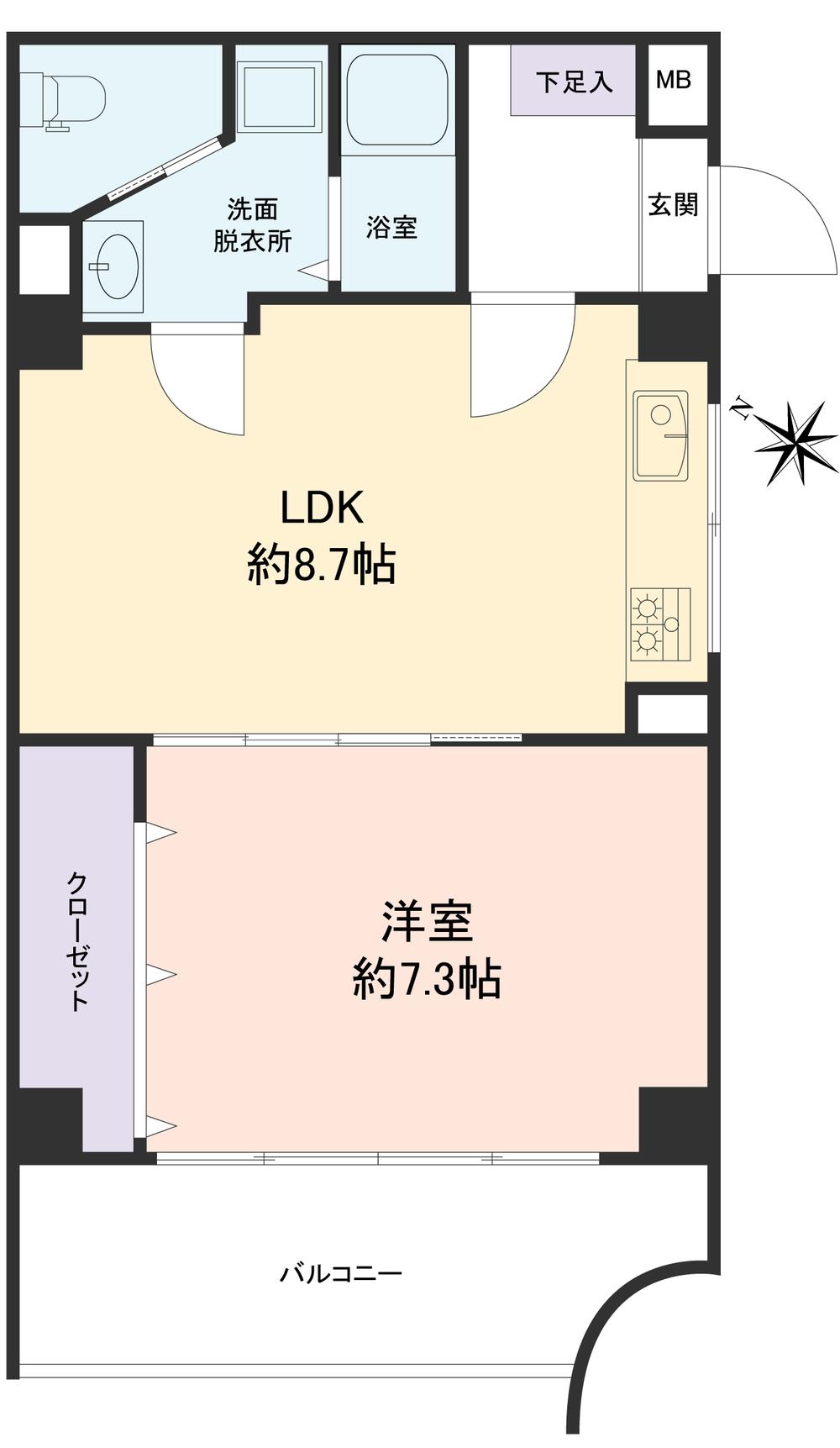 Floor plan. 1LDK, Price 8.5 million yen, Occupied area 39.52 sq m , Balcony area 7.5 sq m