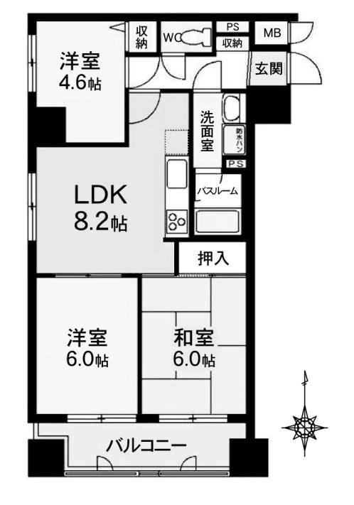 Floor plan. 3LDK, Price 13 million yen, Occupied area 53.47 sq m , Balcony area 16 sq m