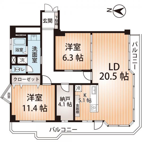 Floor plan. 2LDK, Price 35,800,000 yen, Footprint 110.27 sq m , Good balcony area 19.46 sq m usability 2SLDK.