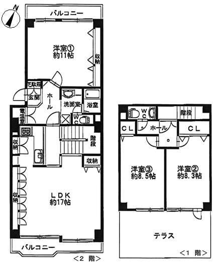 Floor plan. 3LDK, Price 24,900,000 yen, Footprint 125.73 sq m , Balcony area 12.91 sq m