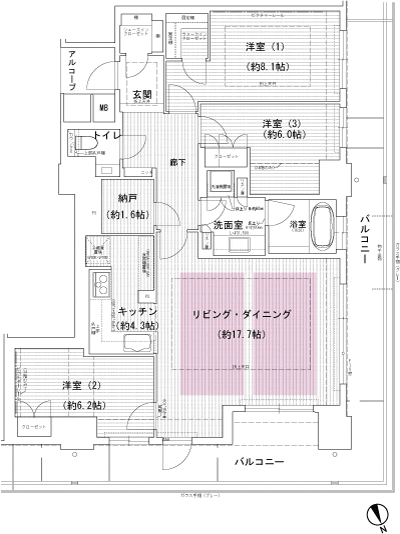 Floor: 3LDK + N, the occupied area: 100.98 sq m, Price: 72.8 million yen