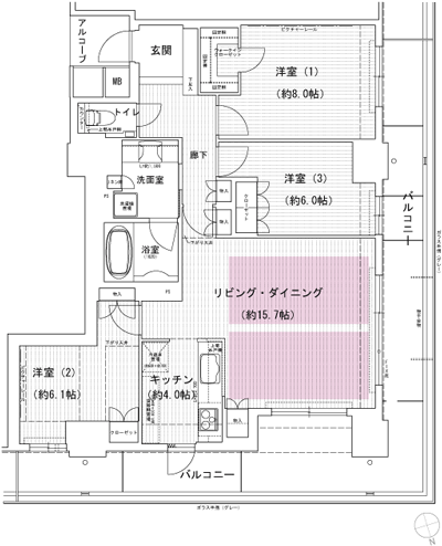 Floor: 3LDK, occupied area: 91.95 sq m, price: 57 million yen